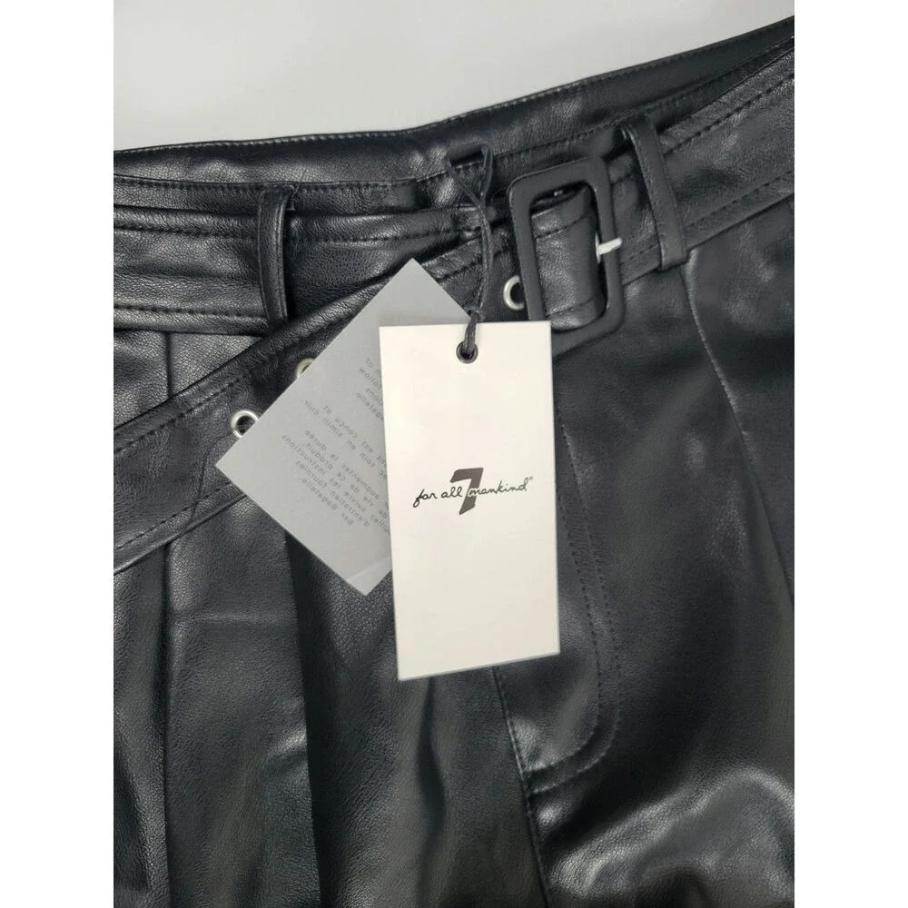 NWT 7 For All Mankind Faux Leather Wide Leg Black Emo Goth Pants Womens‎ Small